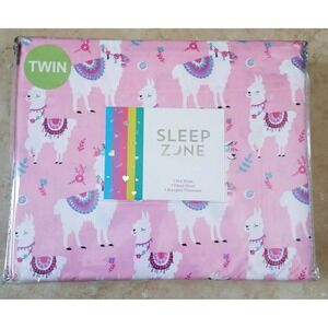 Sleep Zone TWIN‎ Sheet Set Kids 3pc Girls Pink Llamas Floral NEW